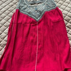 Maurices Red and Gray Top with Embroidered Accents